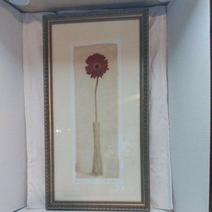 Beautiful Kohl's Images Wall Mount Framed Flower Print Red Zinnia Vase Ornate